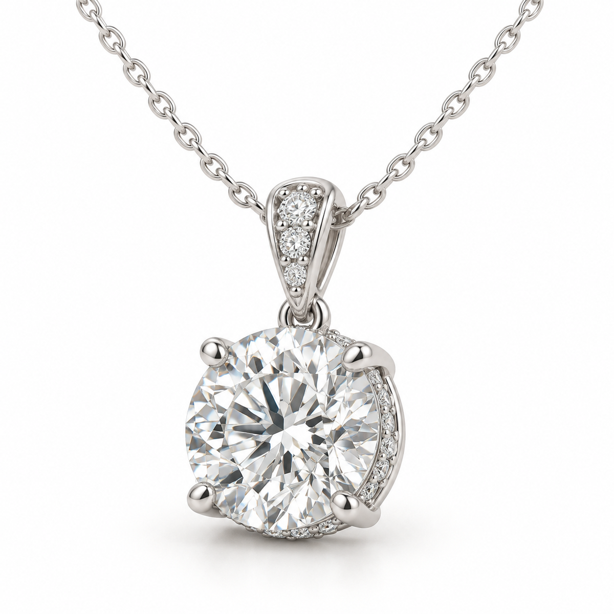 Hidden Halo & Diamond Bail, Round, 14K White Gold — illustrative design rendering
