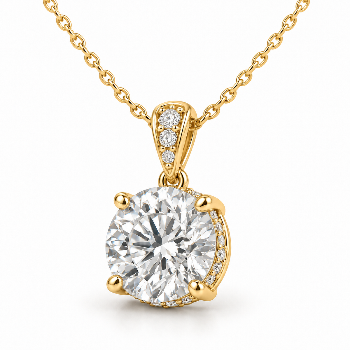 Hidden Halo & Diamond Bail, Round, 14K Yellow Gold — illustrative design rendering