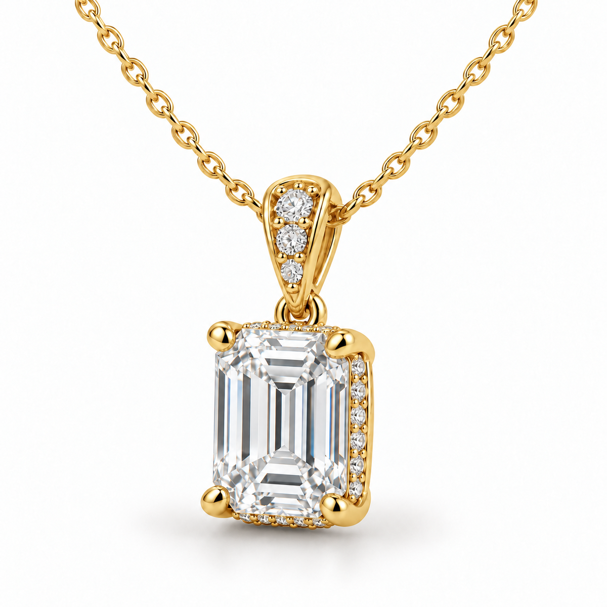 Hidden Halo & Diamond Bail, Emerald, 14K Yellow Gold — illustrative design rendering