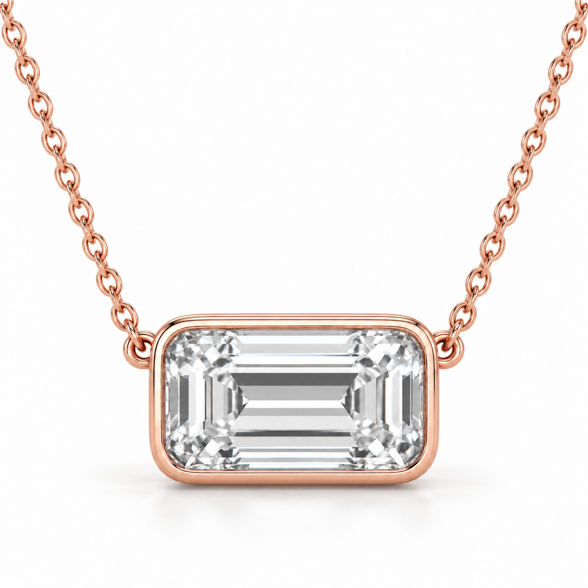 East-West Bezel Solitaire, Emerald, 14K Rose Gold — illustrative design rendering