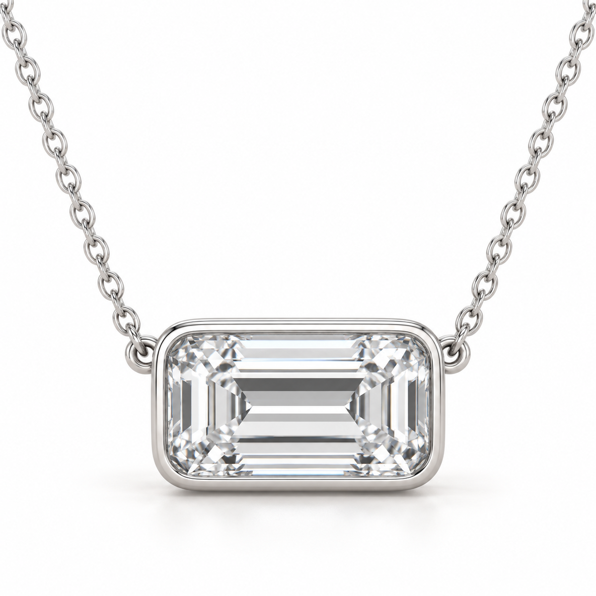 East-West Bezel Solitaire, Emerald, 14K White Gold — illustrative design rendering