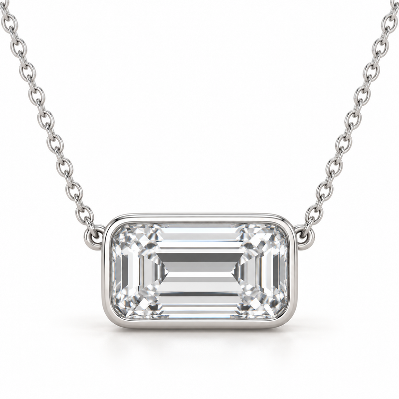 East-West Bezel Solitaire, Emerald, 14K White Gold — illustrative design rendering