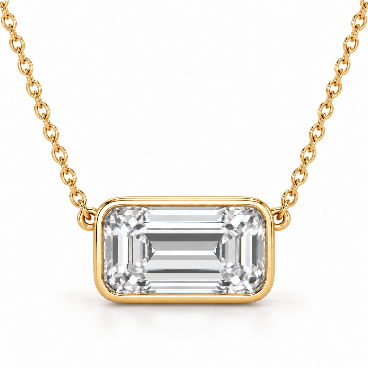 East-West Bezel Solitaire, Emerald, 14K Yellow Gold — illustrative design rendering