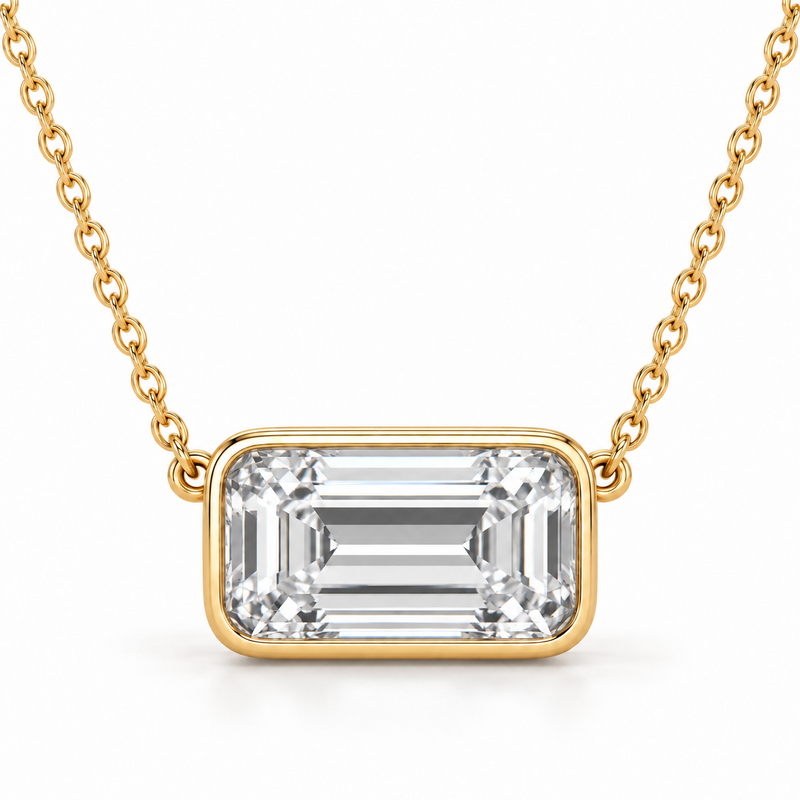 East-West Bezel Solitaire, Emerald, 14K Yellow Gold — illustrative design rendering