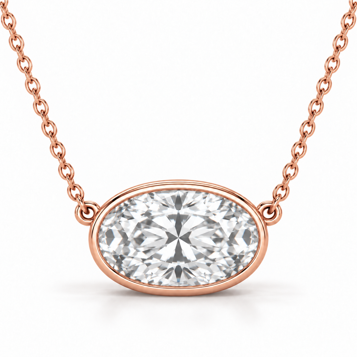 East-West Bezel Solitaire, Oval, 14K Rose Gold — illustrative design rendering