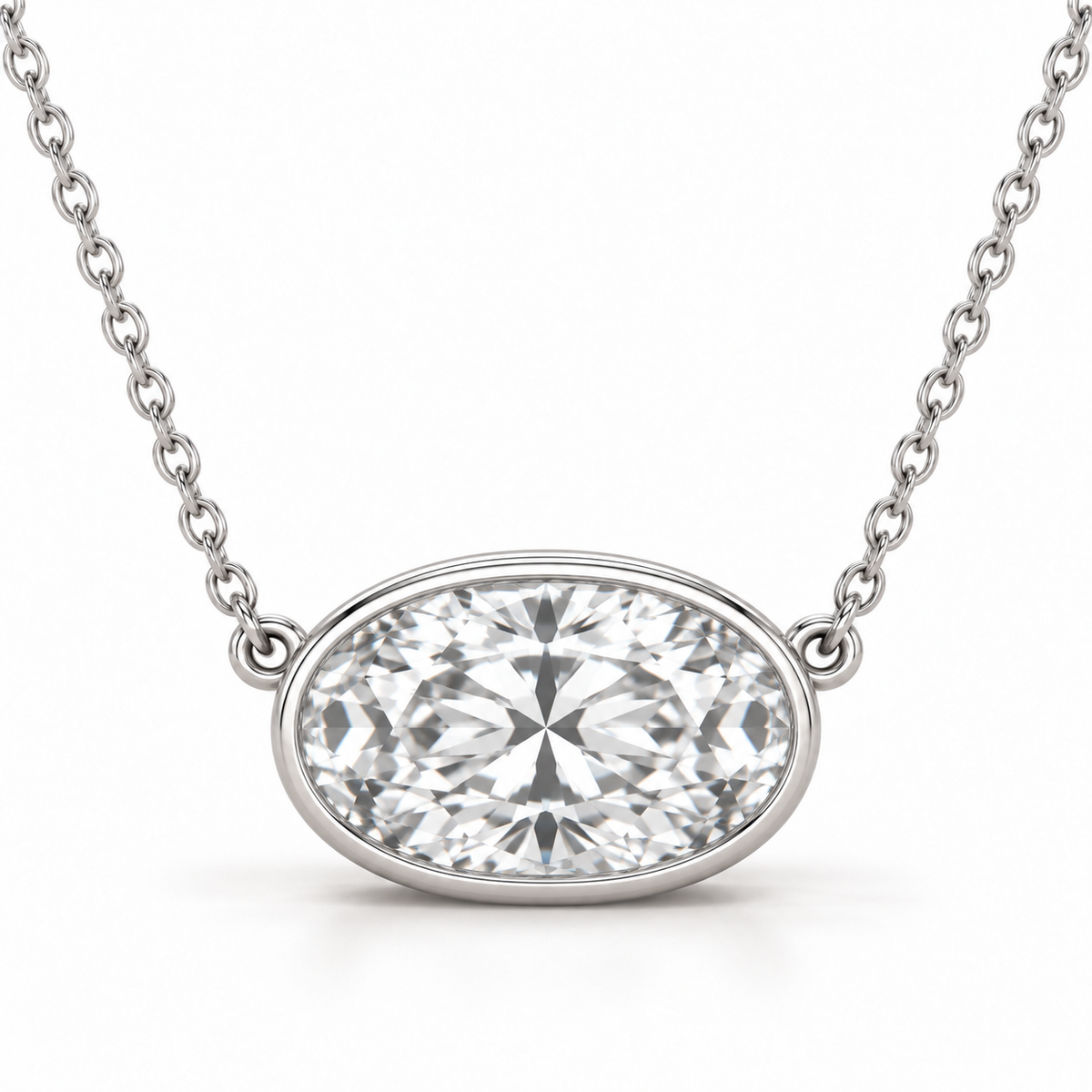 East-West Bezel Solitaire, Oval, 14K White Gold — illustrative design rendering