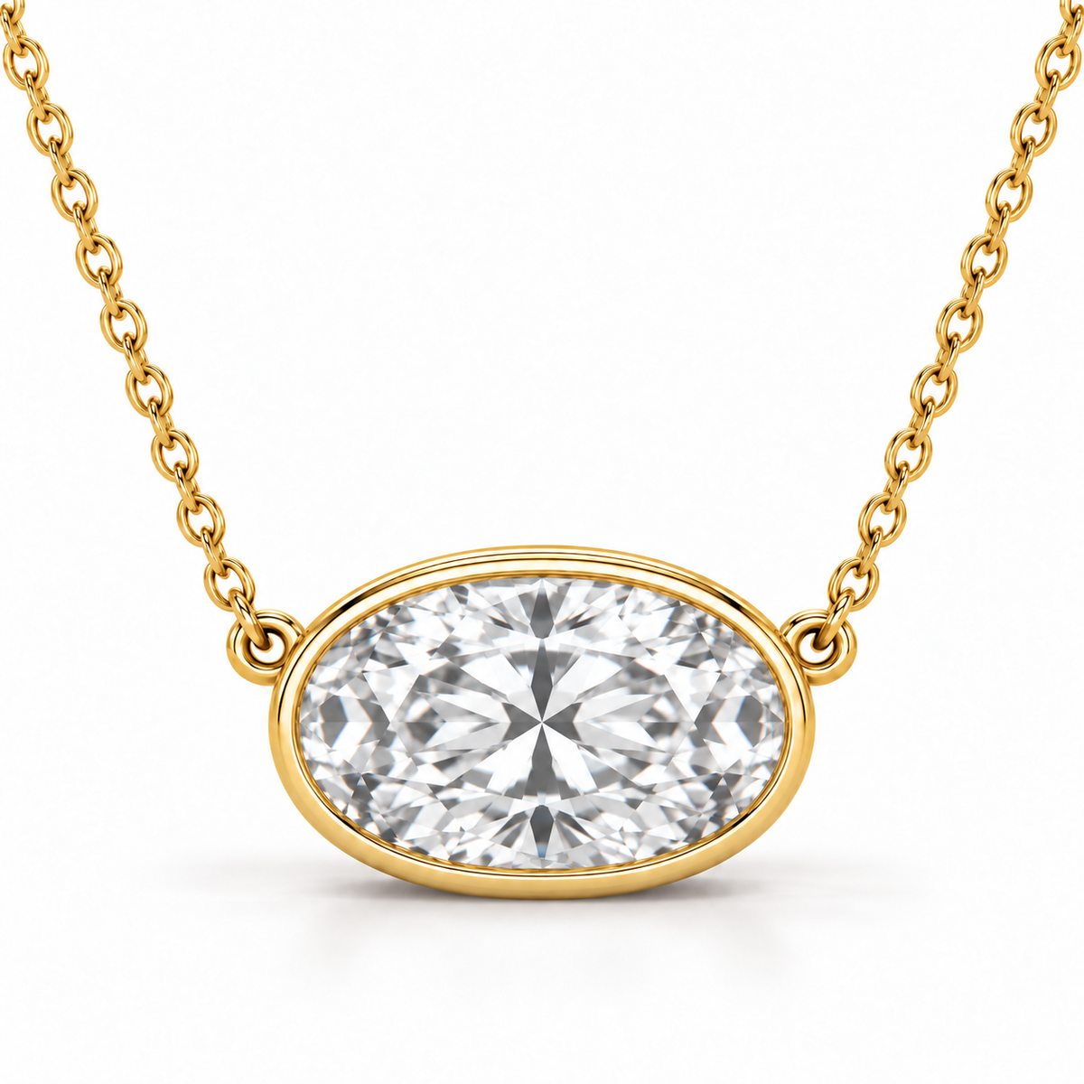 East-West Bezel Solitaire, Oval, 14K Yellow Gold — illustrative design rendering