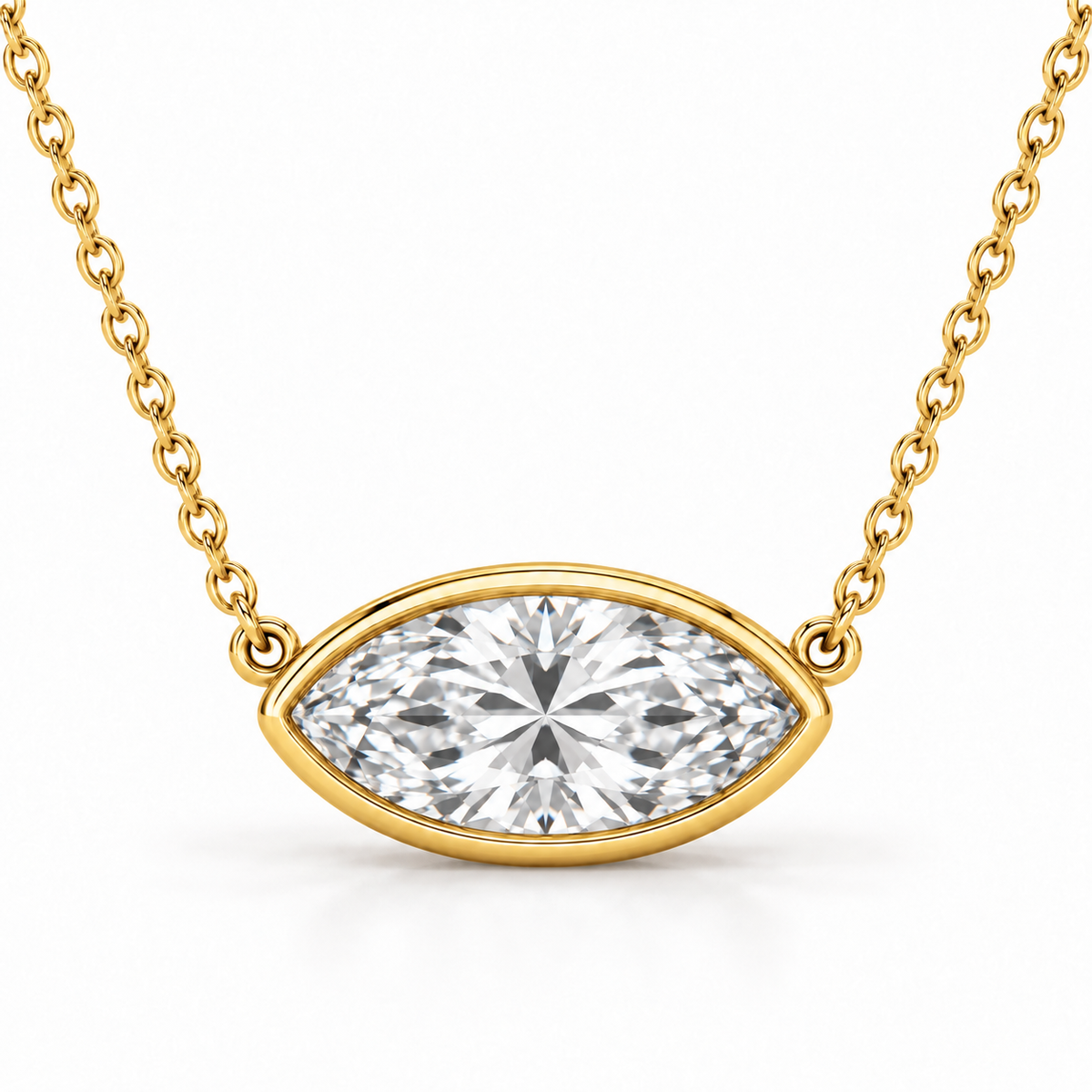 East-West Bezel Solitaire, Marquise, 14K Yellow Gold — illustrative design rendering