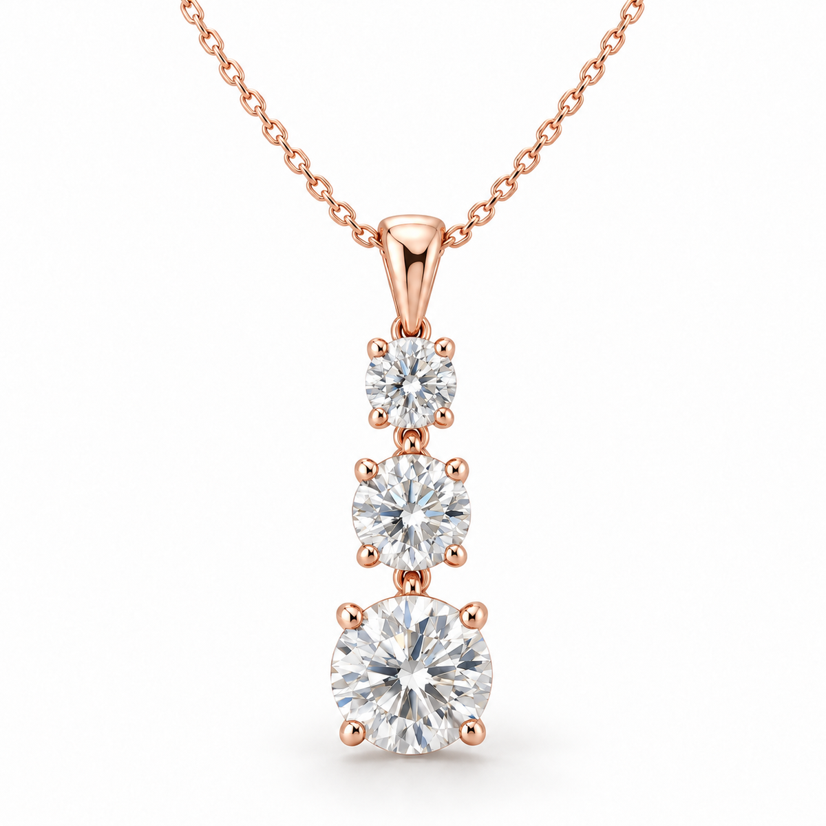 Three-Stone Journey, Round, 14K Rose Gold — illustrative design rendering