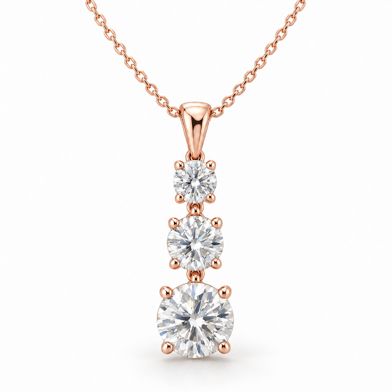 Three-Stone Journey, Round, 14K Rose Gold — illustrative design rendering