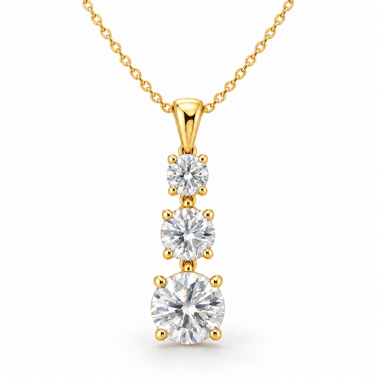 Three-Stone Journey, Round, 14K Yellow Gold — illustrative design rendering