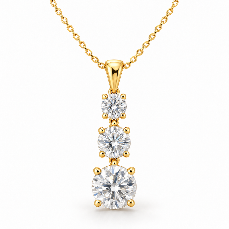 Three-Stone Journey, Round, 14K Yellow Gold — illustrative design rendering