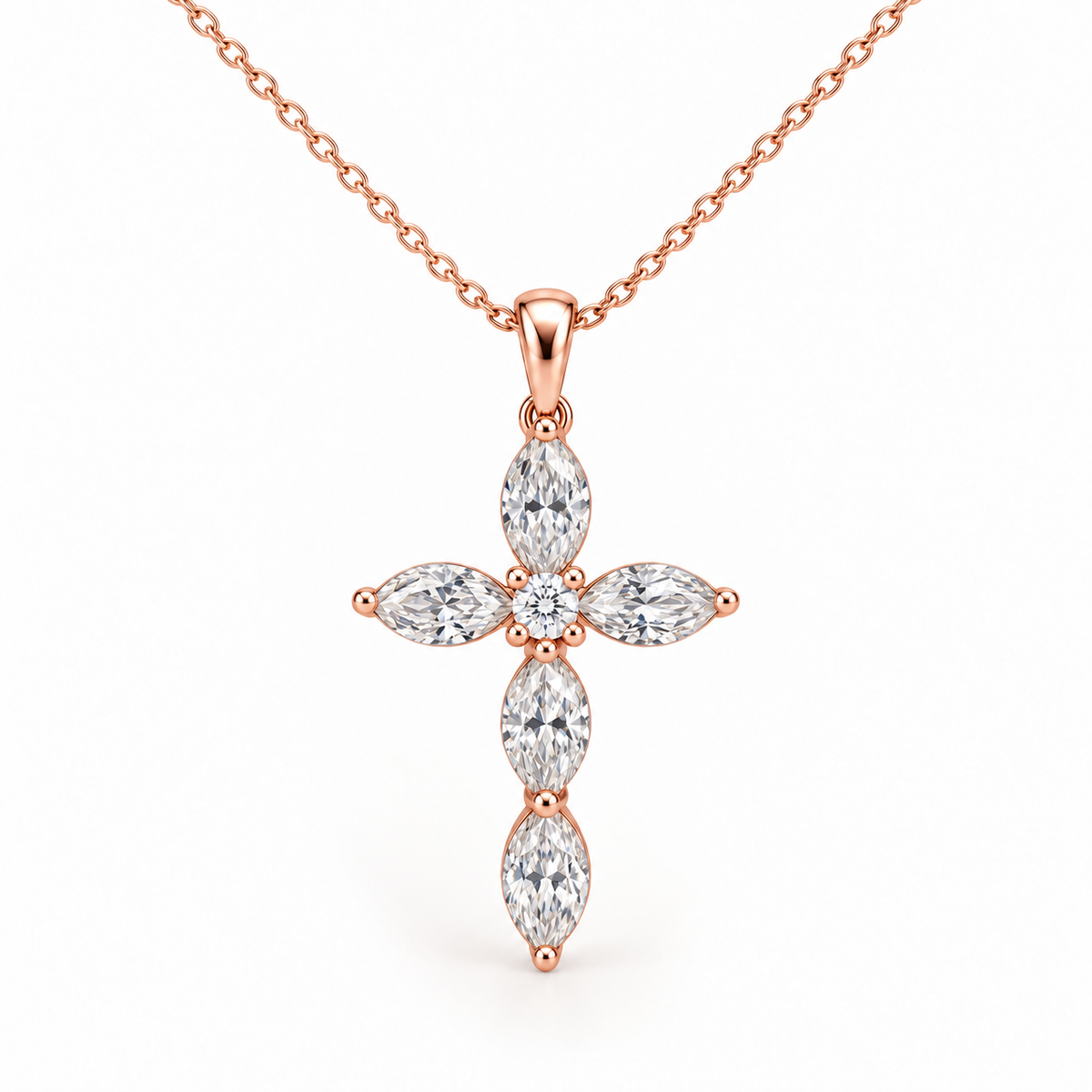 Petal Cross, Marquise & Round, 14K Rose Gold — illustrative design rendering