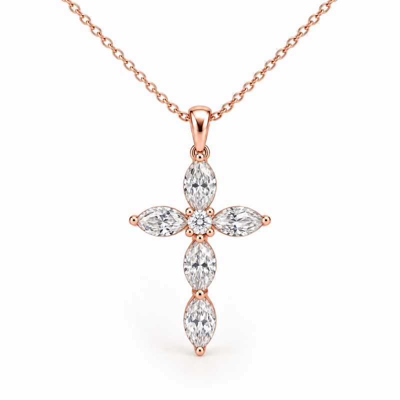Petal Cross, Marquise & Round, 14K Rose Gold — illustrative design rendering