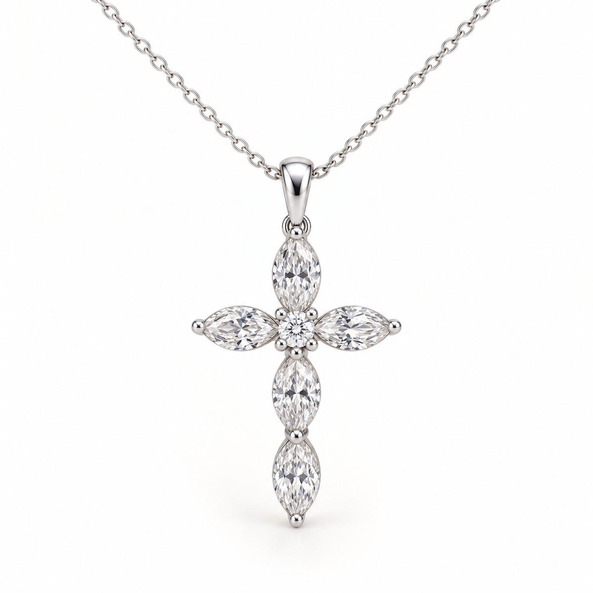 Petal Cross, Marquise & Round, 14K White Gold — illustrative design rendering