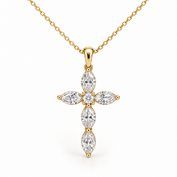 Petal Cross, Marquise & Round, 14K Yellow Gold — illustrative design rendering