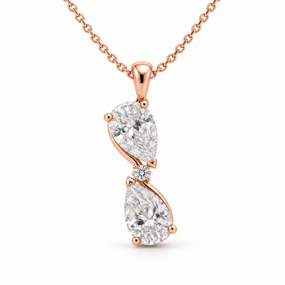 Twin Pear Knot, Pear & Round, 14K Rose Gold — illustrative design rendering
