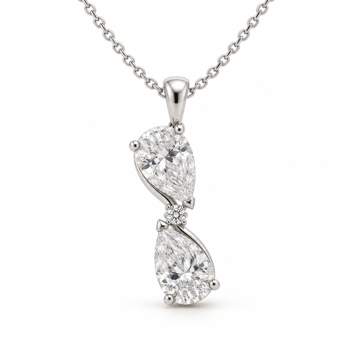 Twin Pear Knot, Pear & Round, 14K White Gold — illustrative design rendering