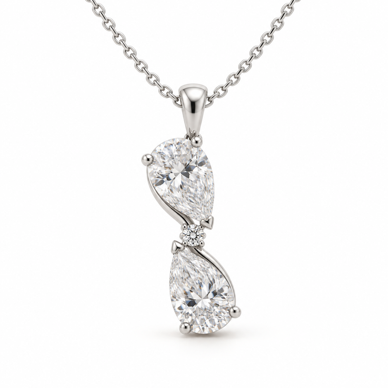 Twin Pear Knot, Pear & Round, 14K White Gold — illustrative design rendering