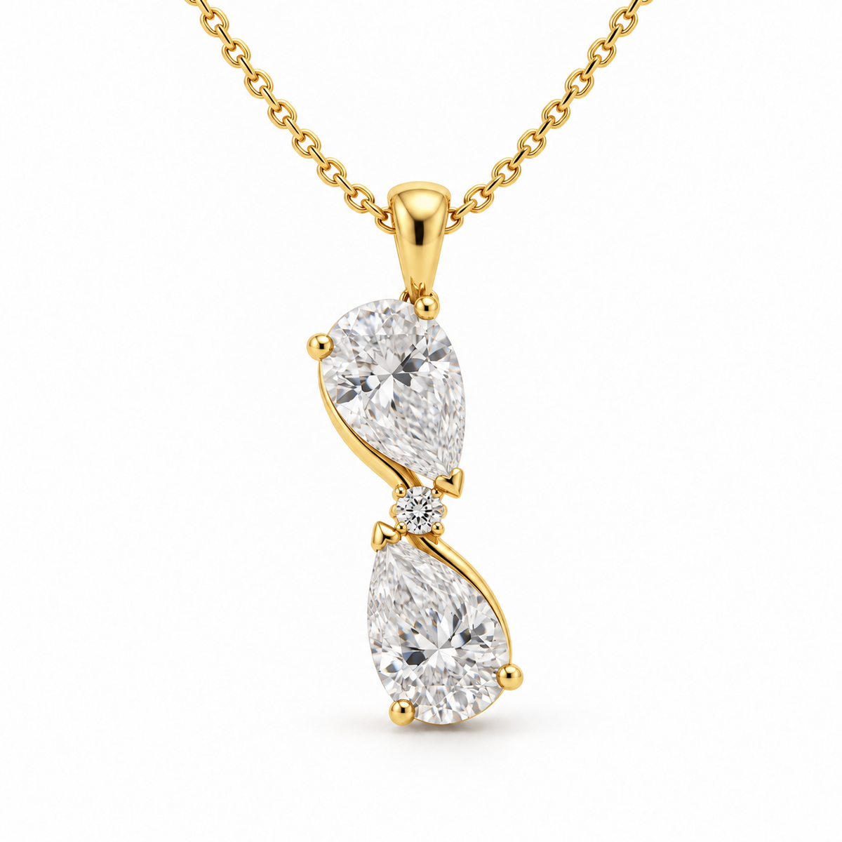Twin Pear Knot, Pear & Round, 14K Yellow Gold — illustrative design rendering
