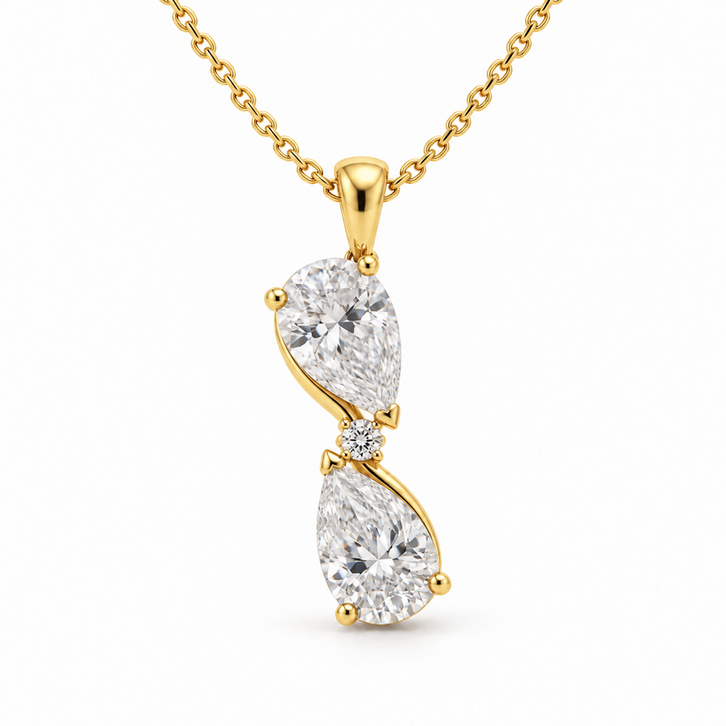 Twin Pear Knot, Pear & Round, 14K Yellow Gold — illustrative design rendering