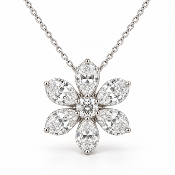 Six-Petal Diamond Flower, Pear & Round, 14K White Gold — illustrative design rendering
