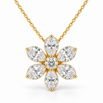 Six-Petal Diamond Flower, Pear & Round, 14K Yellow Gold — illustrative design rendering