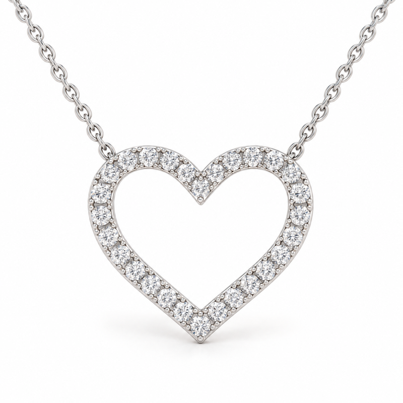 Open Heart Pavé, Round, 14K White Gold — illustrative design rendering