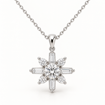 Celestial Starburst, Round, Baguette & Pear, 14K White Gold — illustrative design rendering