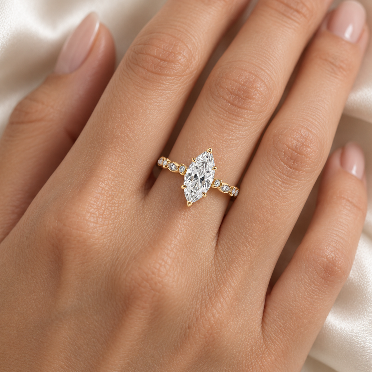 Marquise Vine Lab-Grown Diamond Engagement Ring — on-hand illustrative render