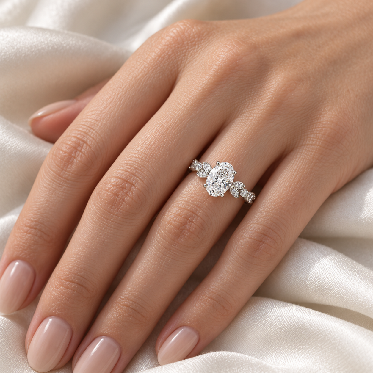 Oval Floating Marquise Lab-Grown Diamond Engagement Ring — on-hand illustrative render