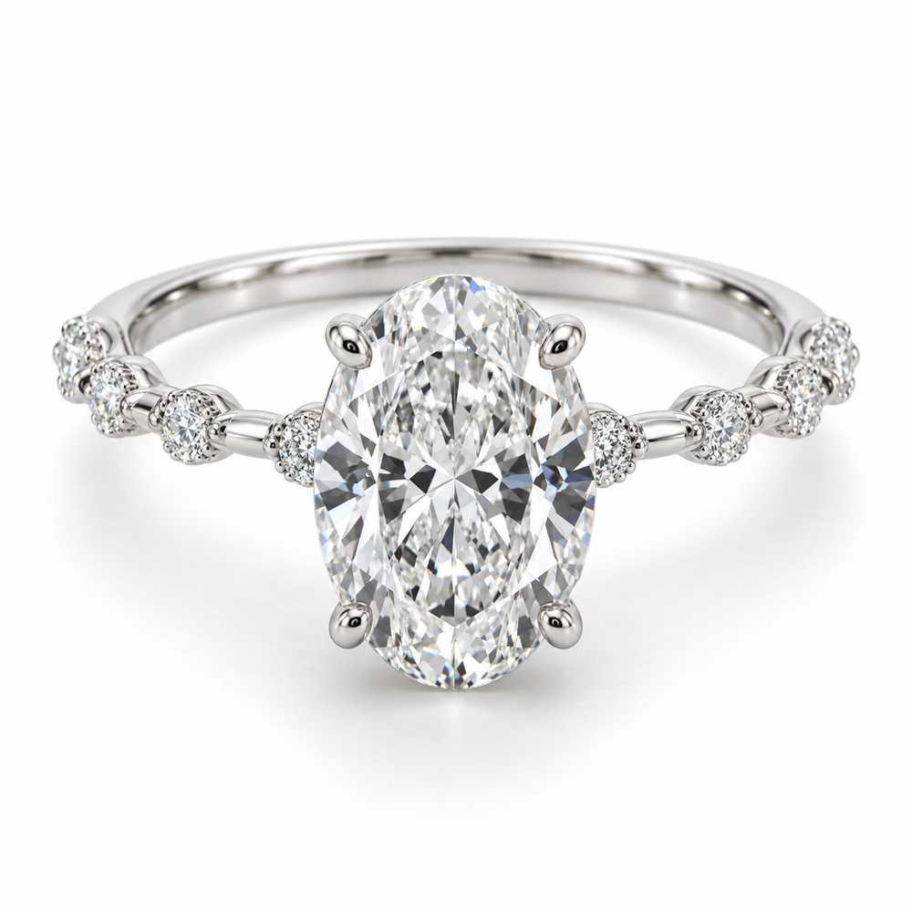 Oval Diamond Station Lab-Grown Diamond Engagement Ring — main illustrative render