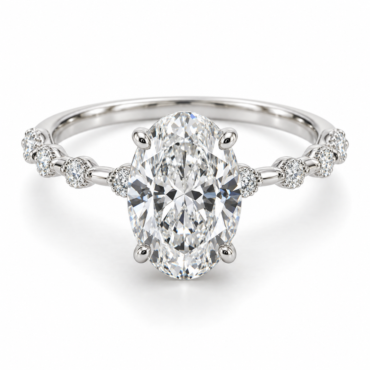 Oval Diamond Station Lab-Grown Diamond Engagement Ring — main illustrative render
