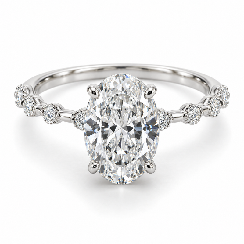 Oval Diamond Station Lab-Grown Diamond Engagement Ring — main illustrative render