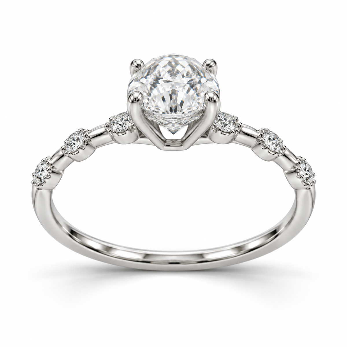 Oval Diamond Station Lab-Grown Diamond Engagement Ring — side illustrative render