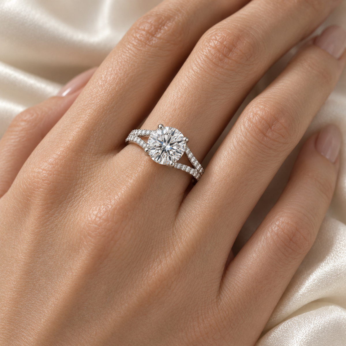 Round Open Split Shank Lab-Grown Diamond Engagement Ring — on-hand illustrative render