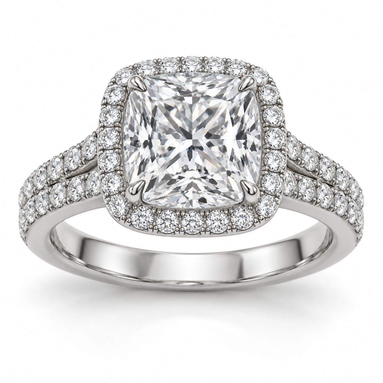 Cushion Double Row Halo Lab-Grown Diamond Engagement Ring — main illustrative render