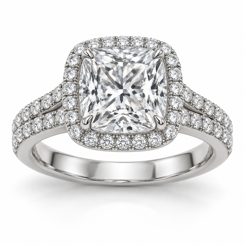 Cushion Double Row Halo Lab-Grown Diamond Engagement Ring — main illustrative render