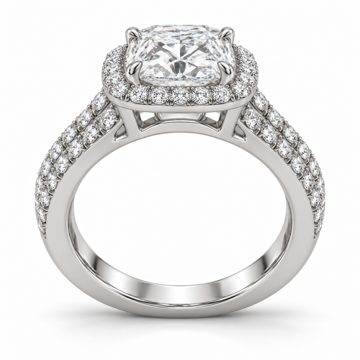 Cushion Double Row Halo Lab-Grown Diamond Engagement Ring — side illustrative render