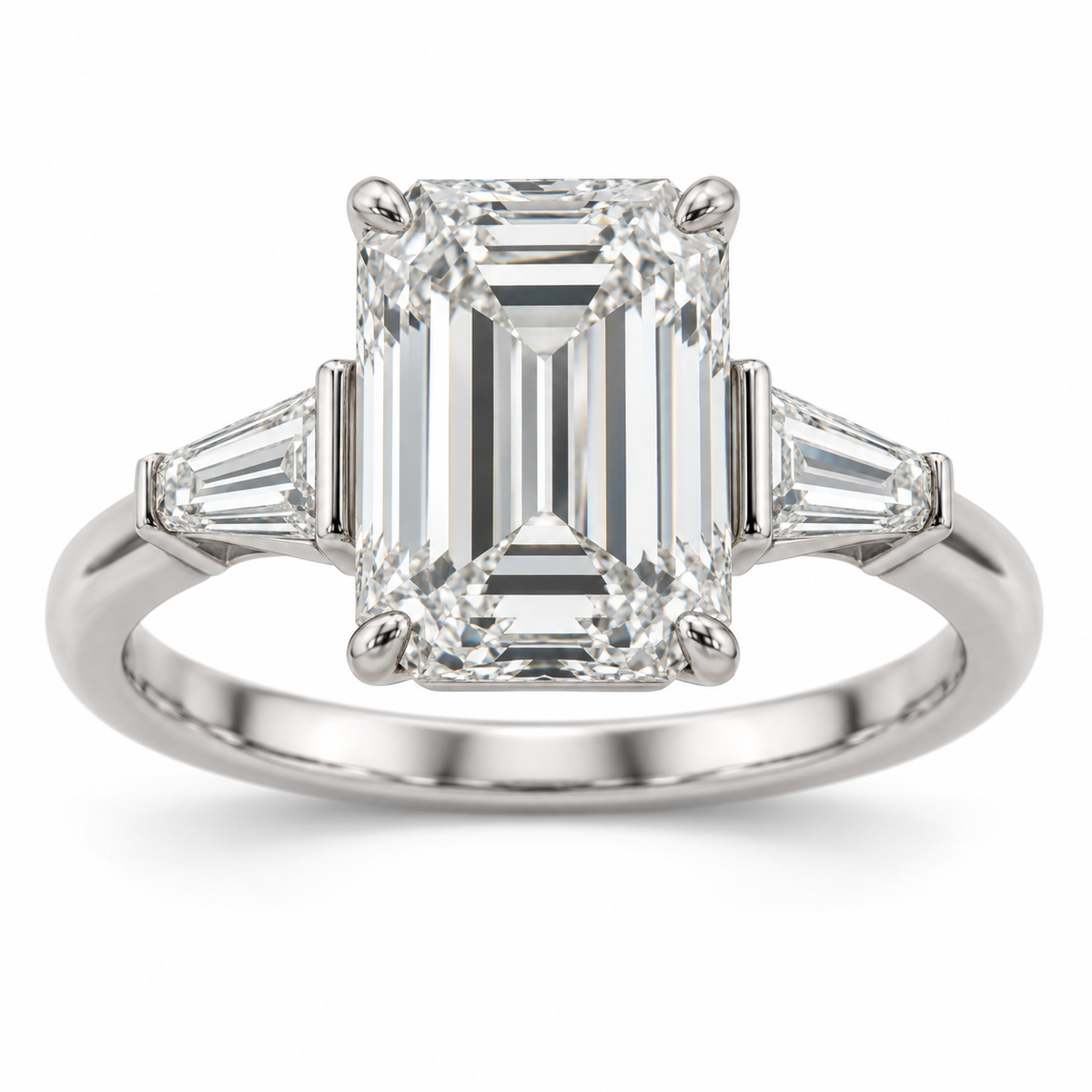 Emerald Baguette Three Stone Lab-Grown Diamond Engagement Ring — main illustrative render
