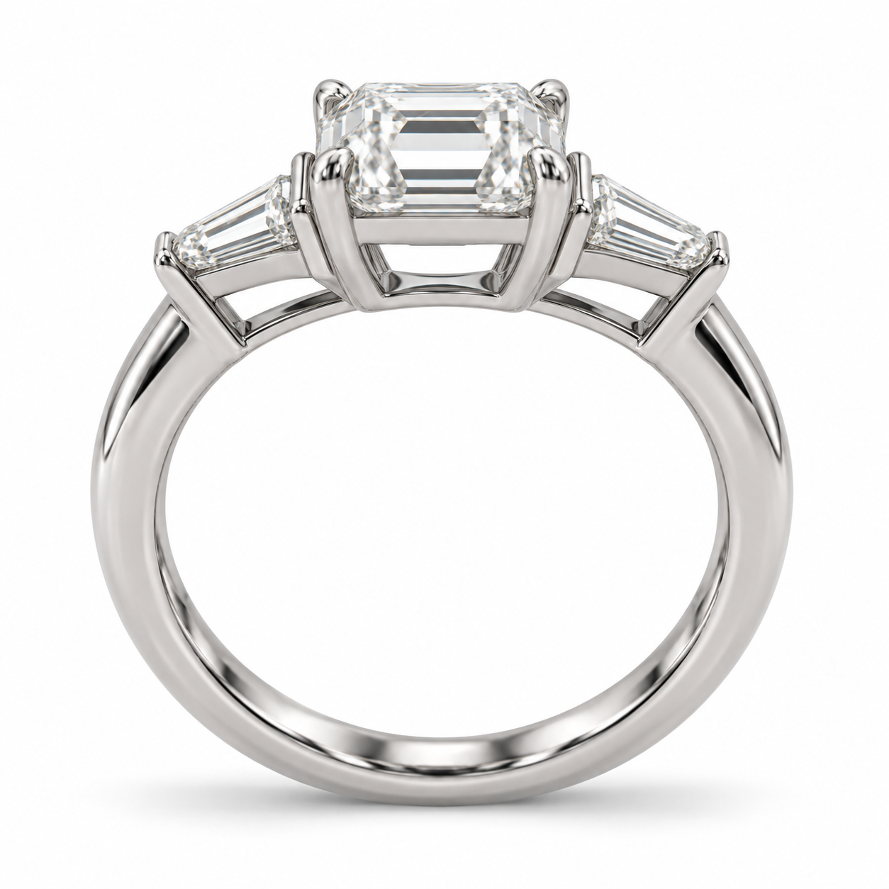 Emerald Baguette Three Stone Lab-Grown Diamond Engagement Ring — side illustrative render