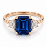 Emerald Sapphire Three Stone Lab-Grown Sapphire and Diamond Engagement Ring — main illustrative render