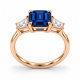 Emerald Sapphire Three Stone Lab-Grown Sapphire and Diamond Engagement Ring — side illustrative render