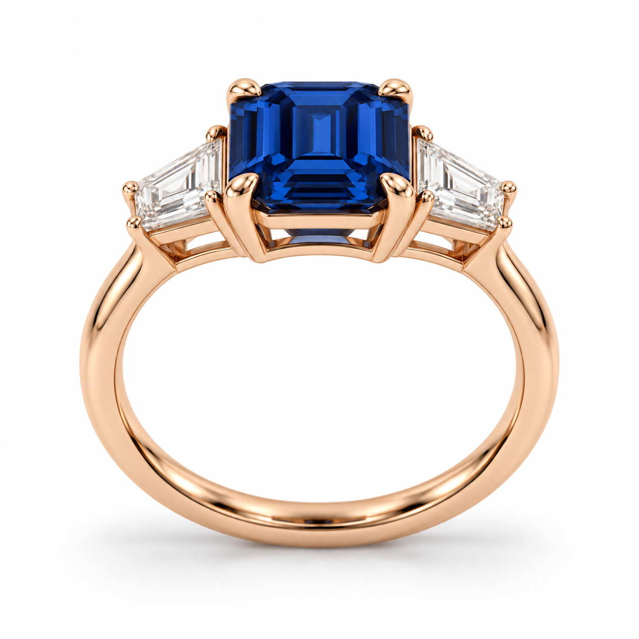 Emerald Sapphire Three Stone Lab-Grown Sapphire and Diamond Engagement Ring — side illustrative render