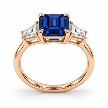 Emerald Sapphire Three Stone Lab-Grown Sapphire and Diamond Engagement Ring — side illustrative render