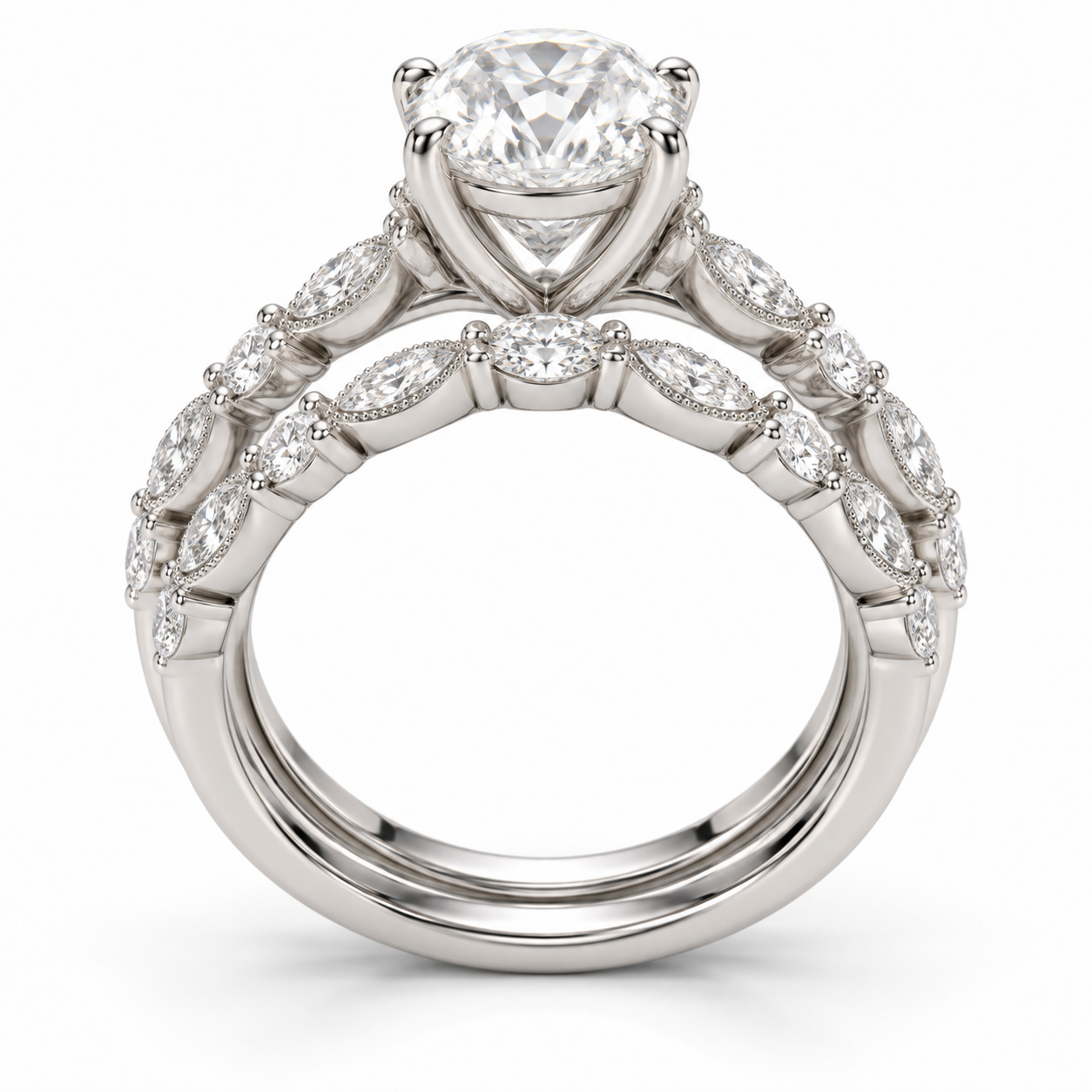 Illustrative render — Oval Lab-Grown Diamond Bridal Set — side view