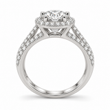 Illustrative render — Round Split Shank Halo Lab-Grown Diamond Engagement Ring — side view