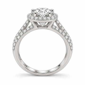 Illustrative render — Round Split Shank Halo Lab-Grown Diamond Engagement Ring — side view