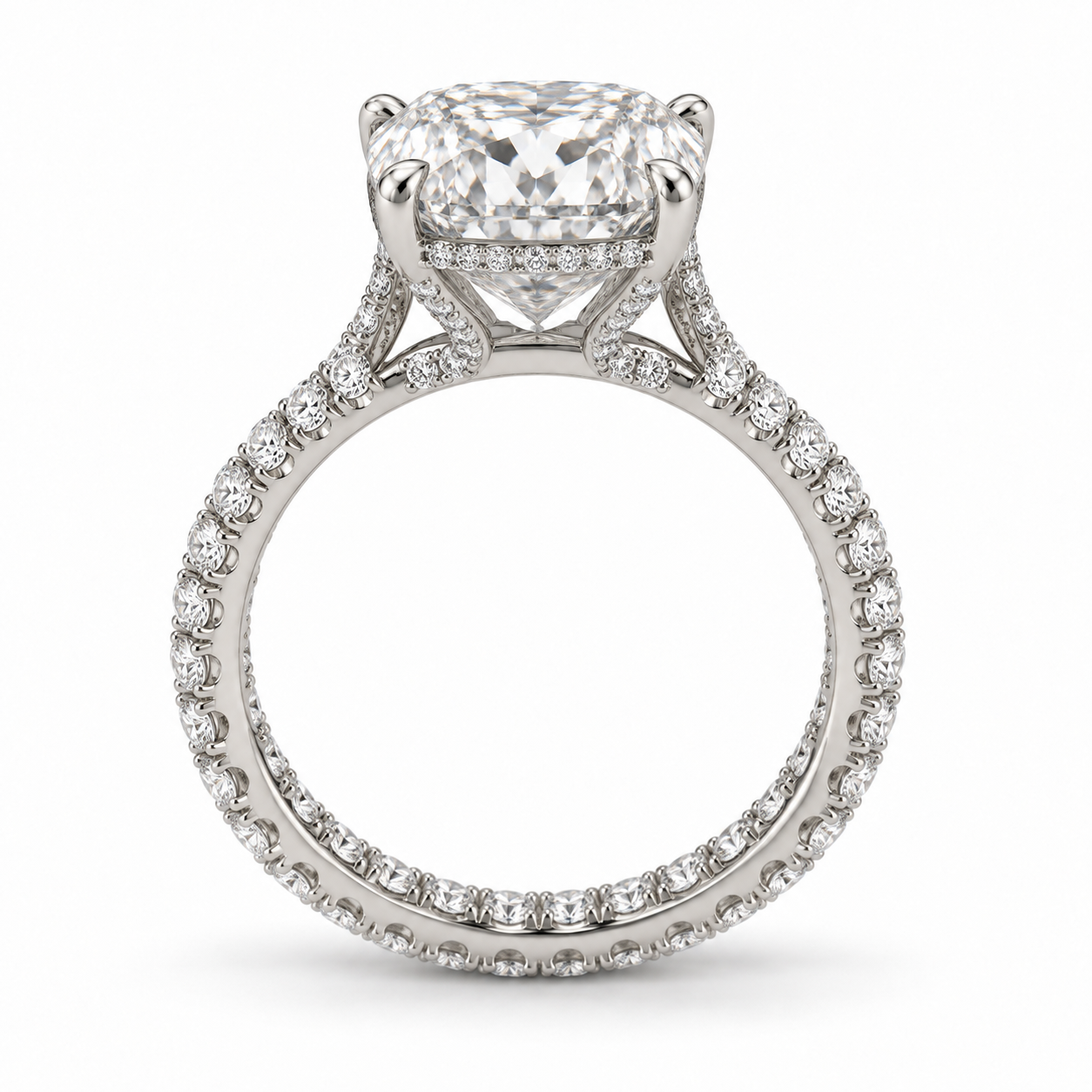 Illustrative render — Elongated Cushion Eternity Lab-Grown Diamond Engagement Ring — side view