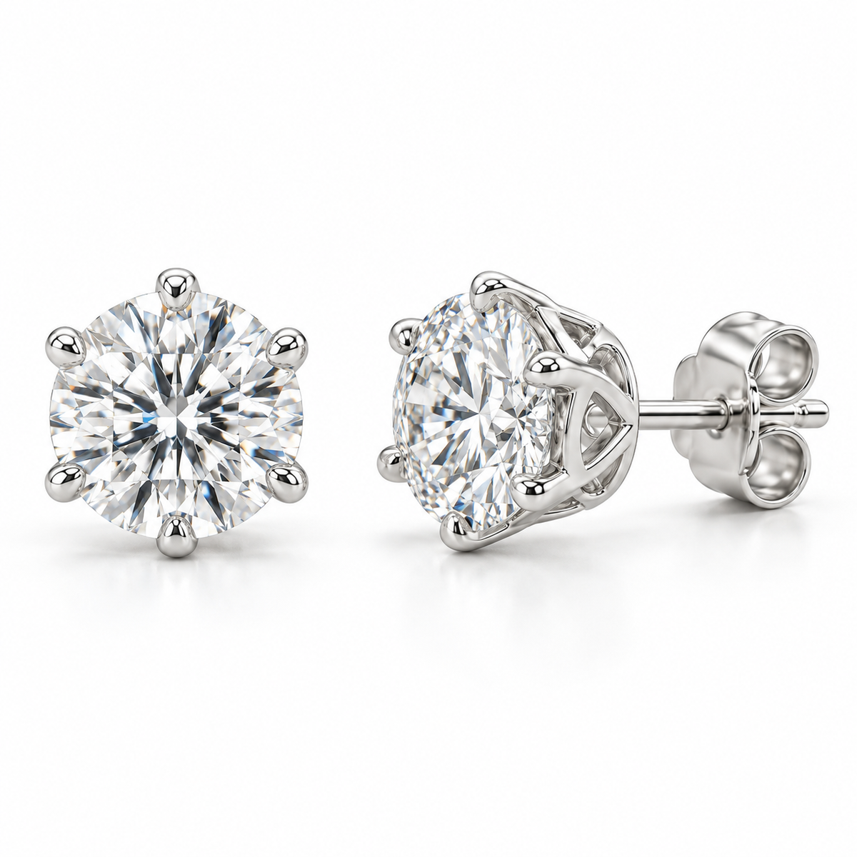 crown lab diamond studs, Round, 14K white gold — illustrative design rendering
